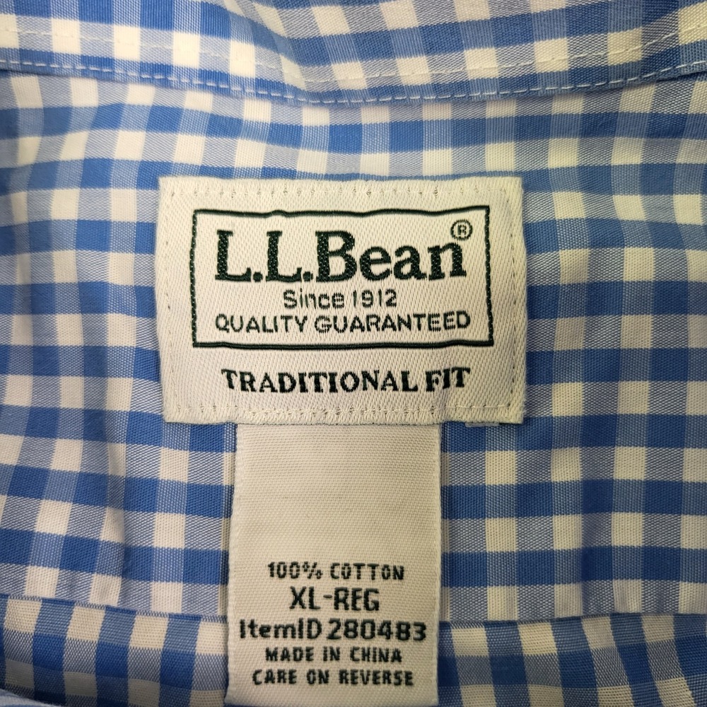 L.L. Bean Shirt Mens XL Blue Gingham Excellent Traditional Fit Cotton 280483 - Picture 4 of 8